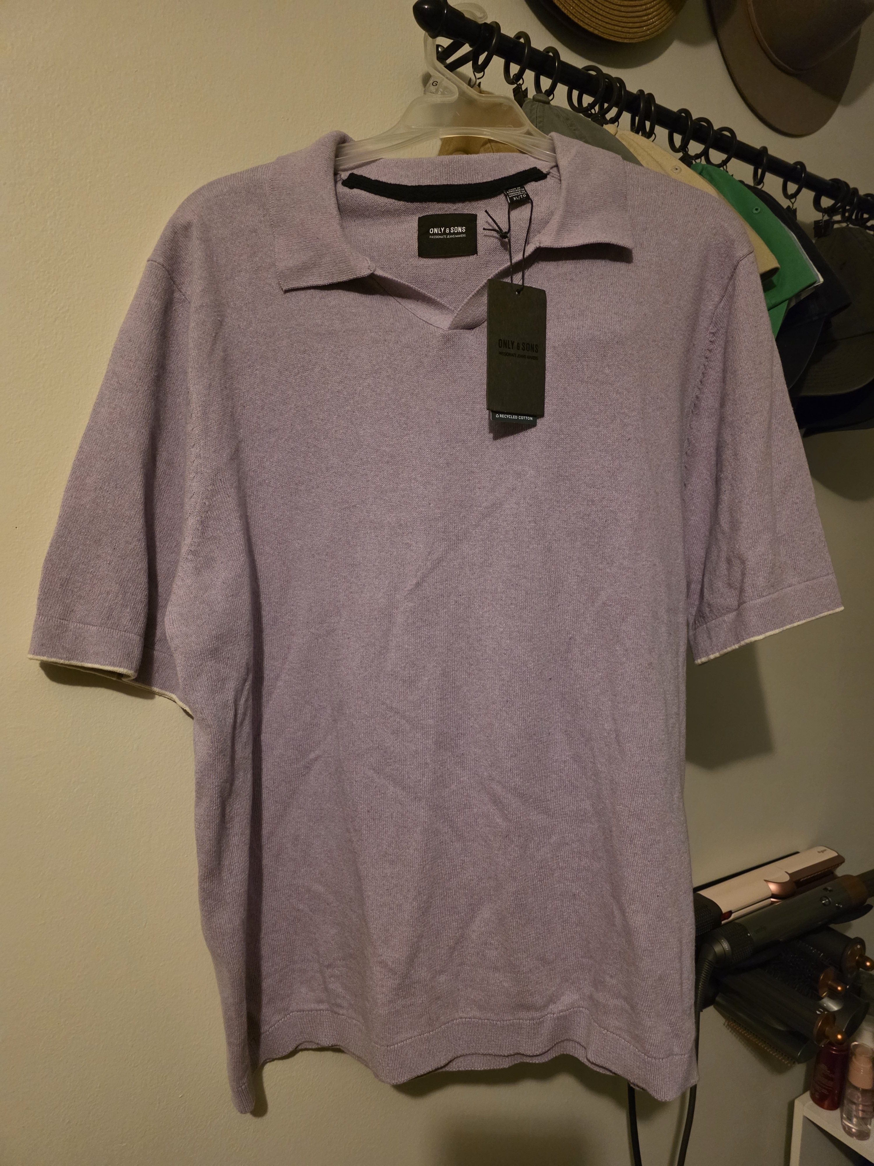 Only & Sons Men's Lavender Cotton Polo Knit Shirt